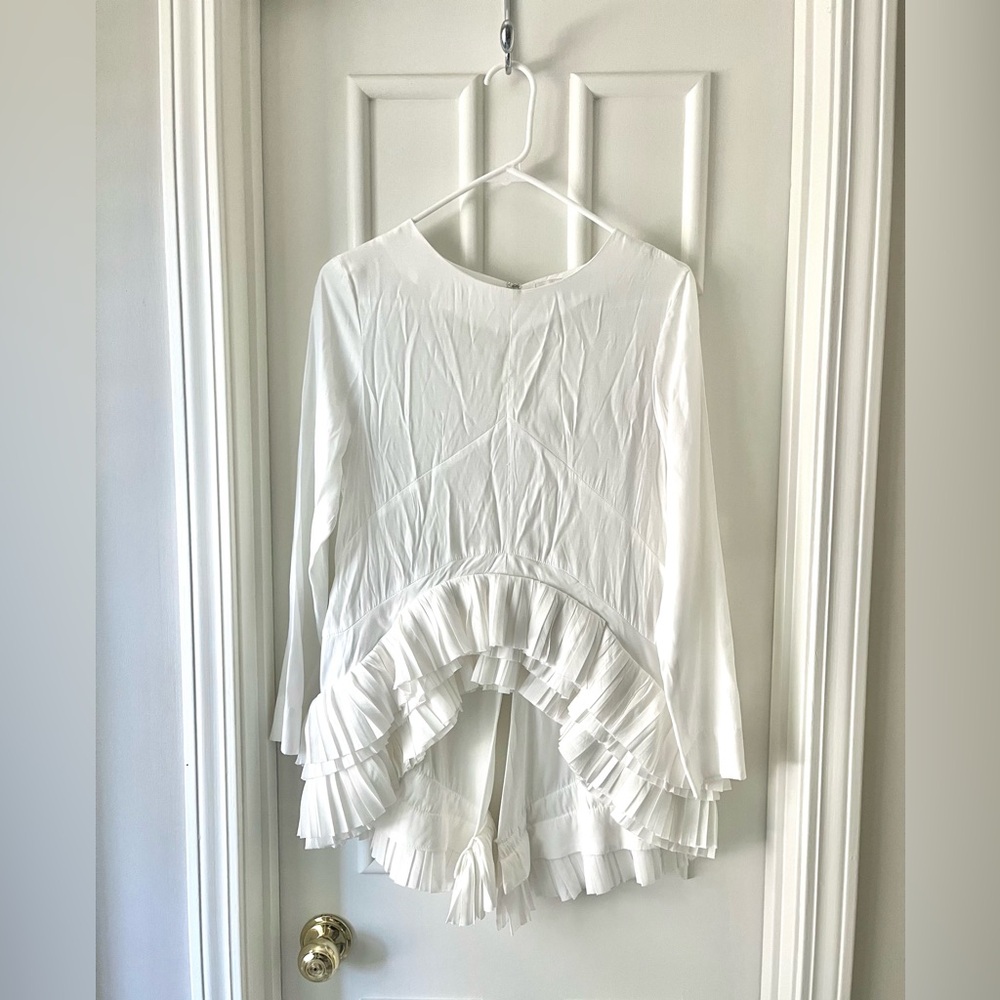 Beulah Style White Tailcoat Ruffle Blouse